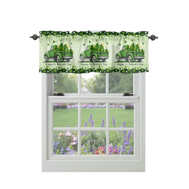 Curtain Valances for Windows, Happy St. Patrick's Day Lucky Truck
