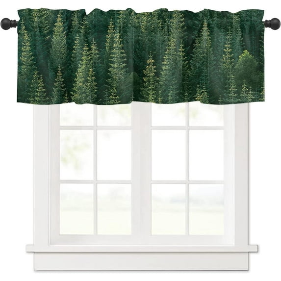 Curtain Valances for Windows Living Room, Green Pine Trees Forest Curtain Toppers and Valances for Bedroom, Sage Green Rod Pocket Curtains Kitchen Valances 54 Inch Wide by 18 Inch Long