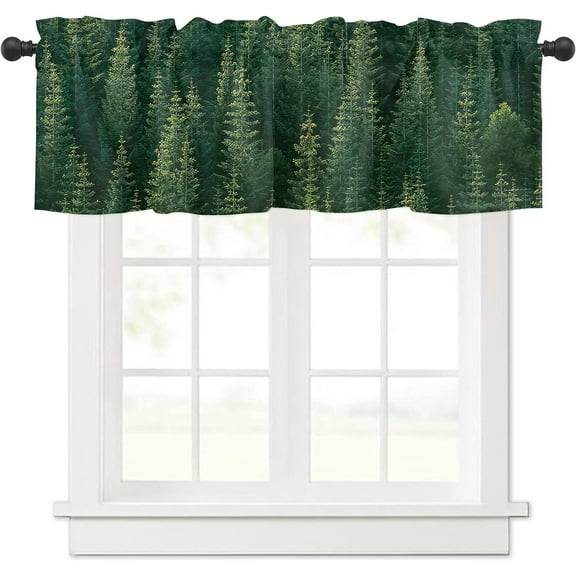 Curtain Valances for Windows Living Room, Green Pine Trees Forest Curtain Toppers and Valances for Bedroom, Sage Green Rod Pocket Curtains Kitchen Valances 54 Inch Wide by 18 Inch Long