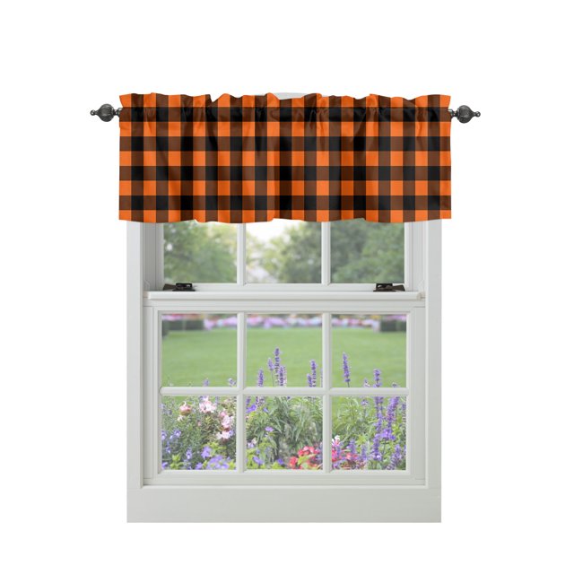 Curtain Valances for Windows, Orange Black Buffalo Plain Window