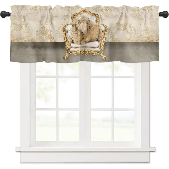 Curtain Valances for Windows, Sheep Seat on Sofa Rustic Rod Pocket Valance Window Treatments Short Curtains for Kitchen Bathroom Living Room 54 x 18 Inches, 1 Panel