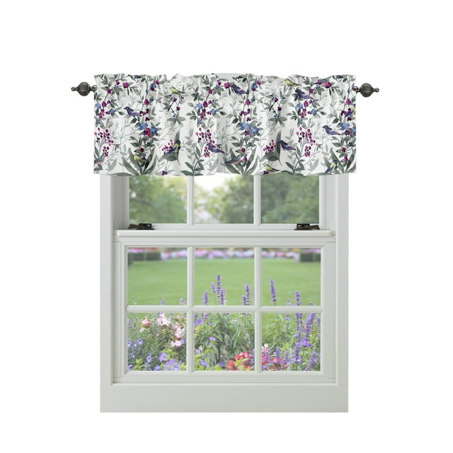 Curtain Valances for Windows, Watercolor Gray Flowers Window Valances