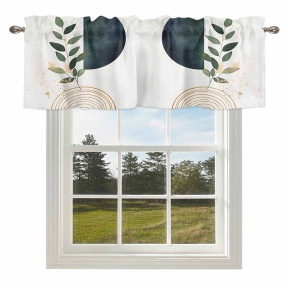 Curtain Valances for Kitchen Windows,Rod Pocket Short Valance Abstract Arch Line Plant Small Window Treatment for Living Room Bedroom,42" x 12"