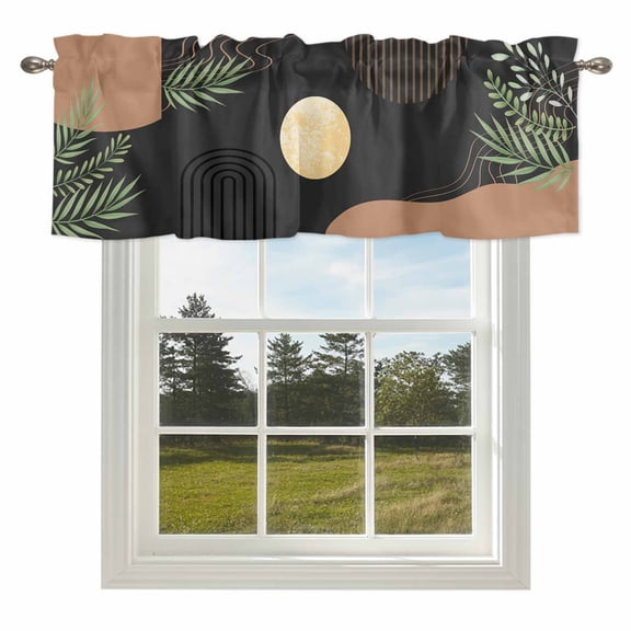 Curtain Valances for Kitchen Windows,Rod Pocket Short Valance Boho Leaf Arch Moon Small Window Treatment for Living Room Bedroom,42" x 12"