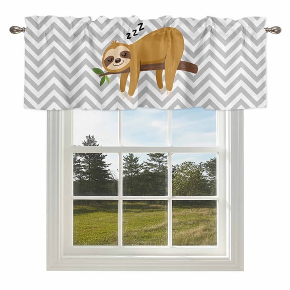 Curtain Valances for Kitchen Windows,Rod Pocket Short Valance Cartoon Sloth Tree Branch Small Window Treatment for Living Room Bedroom,42" x 12"