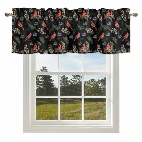 Curtain Valances for Kitchen Windows,Rod Pocket Short Valance Christmas Red Cardinal Berry Small Window Treatment for Living Room Bedroom,42" x 12"