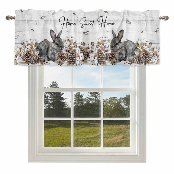 Curtain Valances for Kitchen Windows,Rod Pocket Short Valance Farm Rabbit Pine Cone Berry Small Window Treatment for Living Room Bedroom,42" x 12"