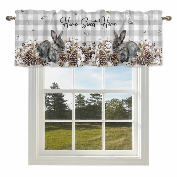 Curtain Valances for Kitchen Windows,Rod Pocket Short Valance Farmhouse Rabbit Pine Cone Small Window Treatment for Living Room Bedroom,42" x 12"