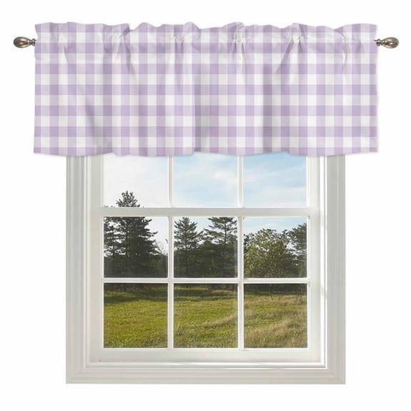 Curtain Valances for Kitchen Windows,Rod Pocket Short Valance Lavender Purple Grid Small Window Treatment for Living Room Bedroom,42" x 12"