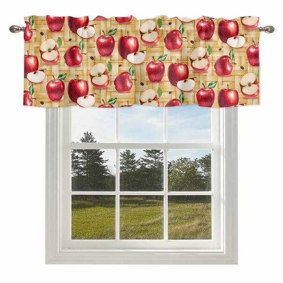 Curtain Valances for Kitchen Windows,Rod Pocket Short Valance Red Apples Farm Fruit Small Window Treatment for Living Room Bedroom,42" x 12"
