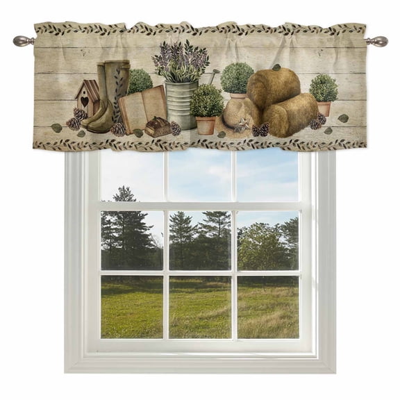 Curtain Valances for Kitchen Windows,Rod Pocket Short Valance Rustic Retro Book Boot Cap Small Window Treatment for Living Room Bedroom,42" x 12"