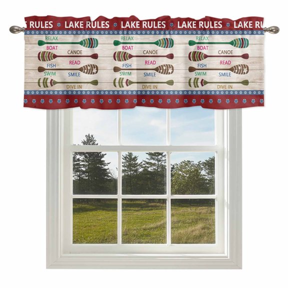 Curtain Valances for Kitchen Windows,Rod Pocket Short Valance Summer Lake Rules Paddle Small Window Treatment for Living Room Bedroom,42" x 12"