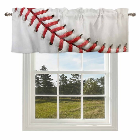 Curtain Valances for Kitchen Windows,Rod Pocket Short Valance USA Baseball Red Needle Stripe Small Window Treatment for Living Room Bedroom,42" x 12"