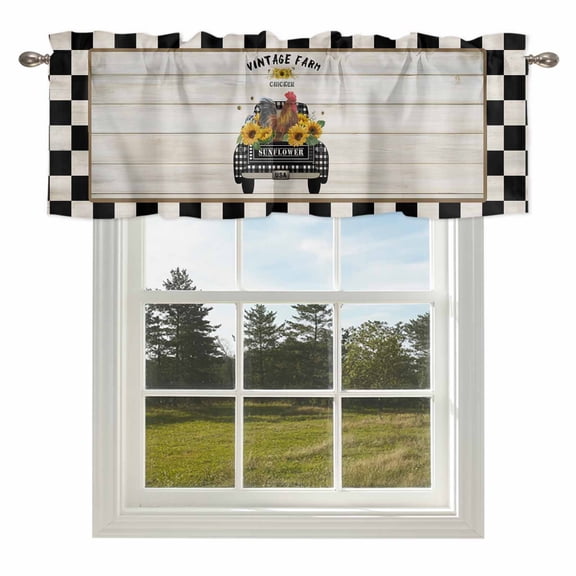 Curtain Valances for Kitchen Windows,Short Valance Chicken Old-fashioned Trucks on Vintage Small Window Treatment for Living Room Bedroom,42" x 12"