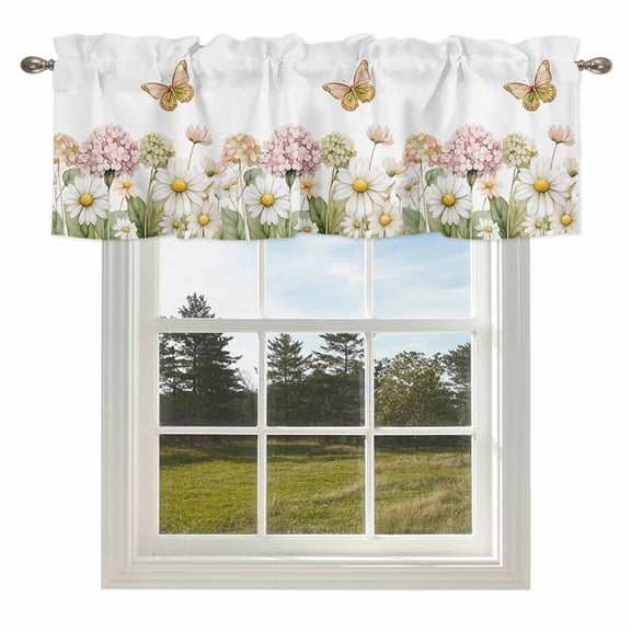 Curtain Valances for Kitchen Windows,Short Valance Garden Butterfly Colorful Hydrangea Small Window Treatment for Living Room Bedroom,42" x 12"
