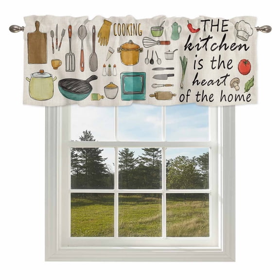 Curtain Valances for Kitchen Windows,Short Valance Kitchen Cooking Kitchenware Cartoon Style Small Window Treatment for Living Room Bedroom,42" x 12"