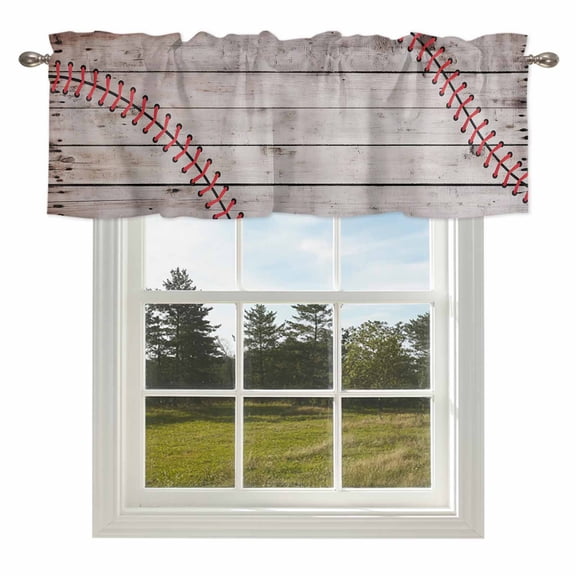 Curtain Valances for Kitchen Windows,Short Valance Sports Baseball Texture Red Lines Small Window Treatment for Living Room Bedroom,42" x 12"