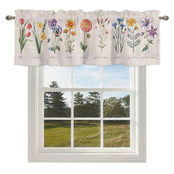 Curtain Valances for Kitchen Windows,Short Valance Vintage Chic Colored Blooming Flower Small Window Treatment for Living Room Bedroom,42" x 12"