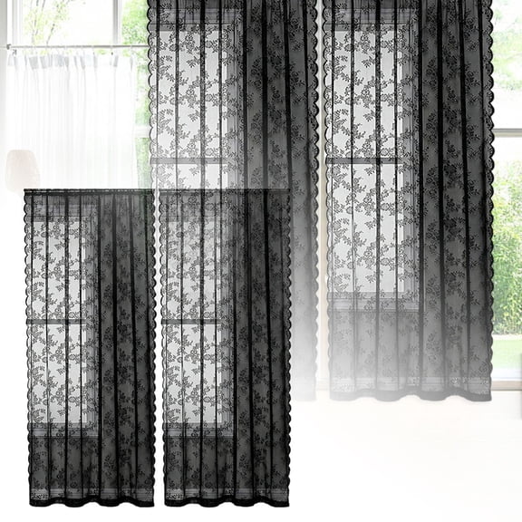 Curtain Window Drapery Piece for Living Room - Exquisite Lace Semi-Sheer Curtain with Bar Through Design in Polyester Craft for Elegant Home