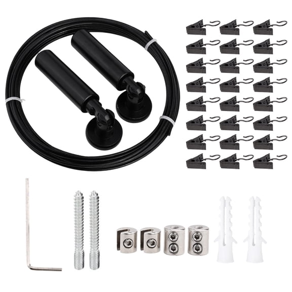Curtain Wire Hanging System Wall Mount Curtain Hanging Wires Stainless Steel with 24 Clips Clothesline for Windows