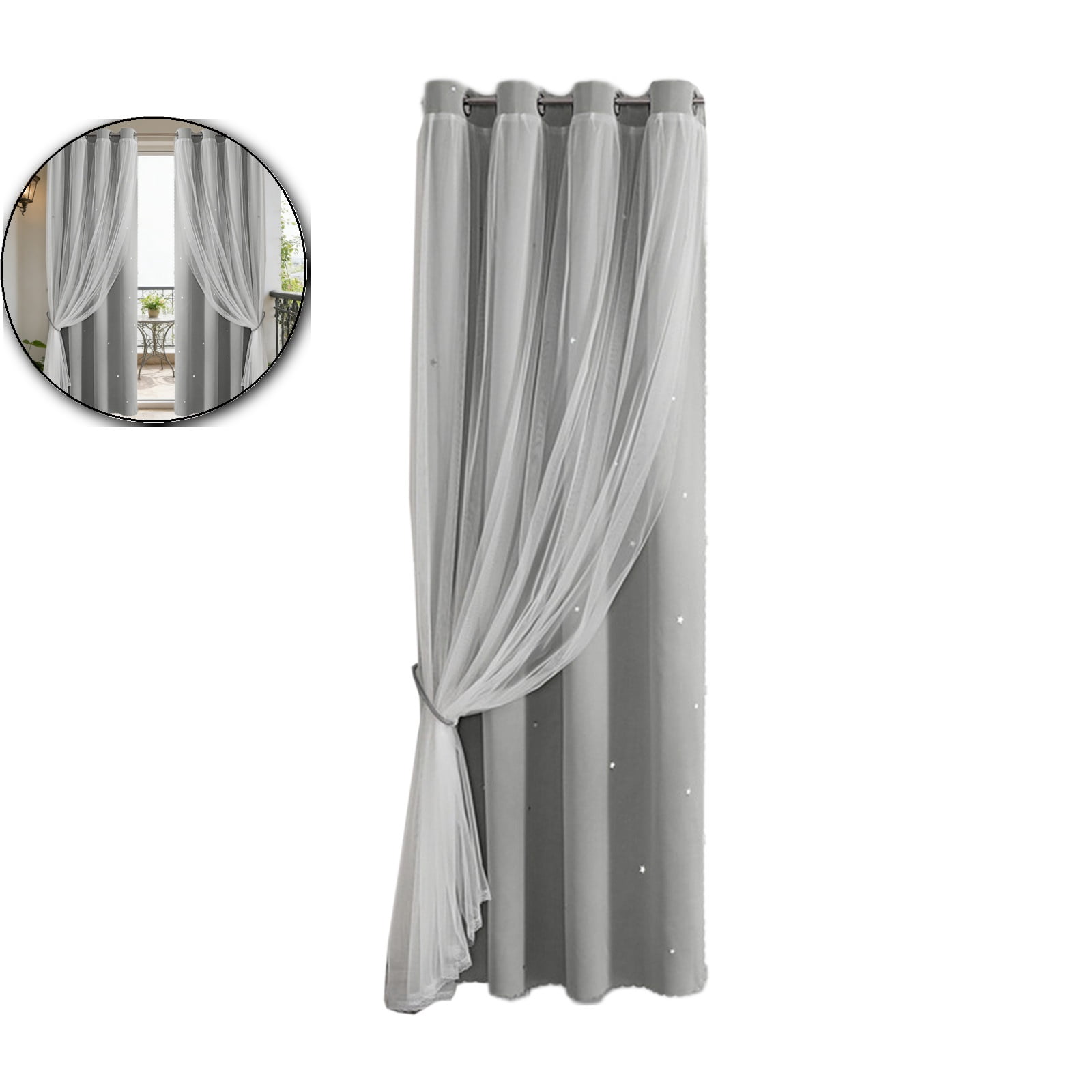 Curtain for Bedroom, Double Layer Star Cutout Decor, Room Darkening ...