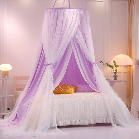 Curtain for Girls Adults,Children Dreamy Mosquito Net,Cute Bedroom Decoration Castle Play Tent Reading Nook Canopies(Dome-Purple/White)