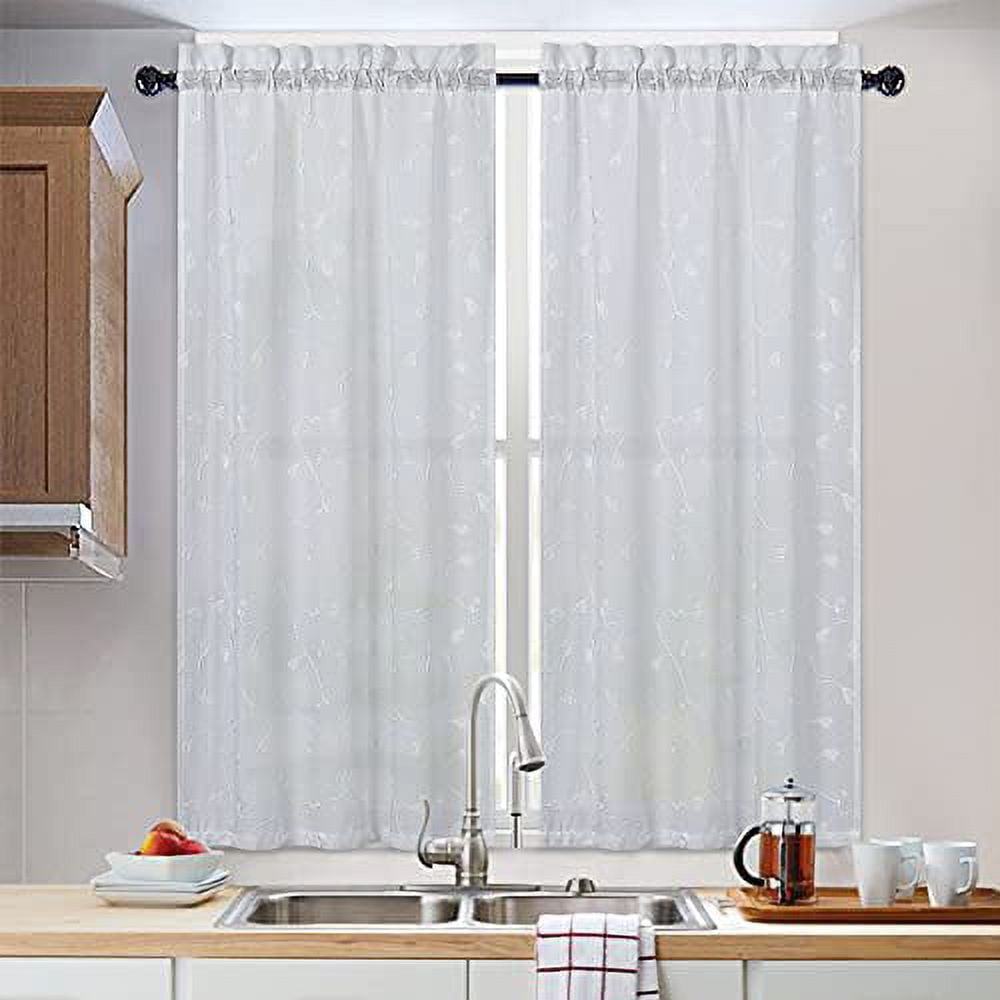 Curtain for Windows Kitchen Bathroom Embroidered Sheer Voile Valance ...