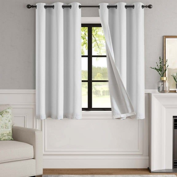 Curtainking White Curtains for Living Room Darkening 38 x 63 Inches Linen Textured Curtain Grommet Top 2 Panels