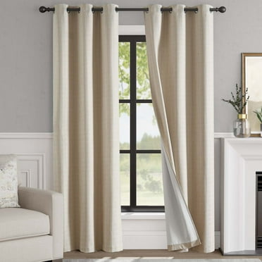 Curtainking 100% Blackout Curtains 38x84 inch Linen Textured Grommet Curtains of 2 Panels, Beige