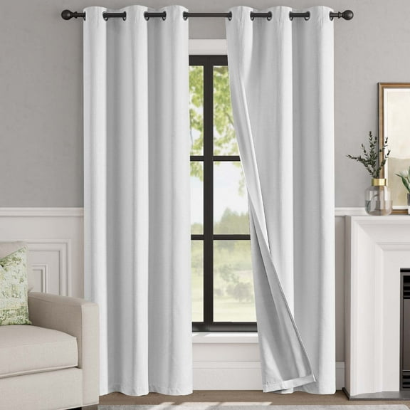 Curtainking White Curtains for Living Room Darkening 38 x 84 Inches Linen Textured Curtain Grommet Top 2 Panels