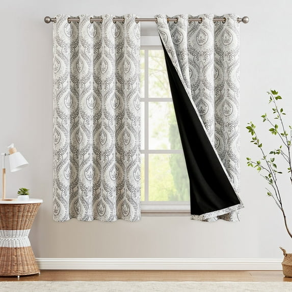 Curtainking 100% Blackout Curtains 63 in 2 Panels Grey Damask Medallion Window Curtains for Bedroom Grommet Thermal Insulated Drapes for Living Room Vintage Luxury Window Treatments Set