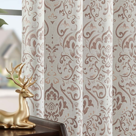 Curtainking 100% Blackout Curtains 63 In Taupe Floral Thermal Insulated Drapes for Bedroom Living Room, Farmhouse Vintage Window Treatments Set, Rod Pocket 2 Panels