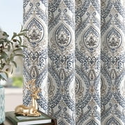 Curtainking 100% Blackout Curtains 84 in Blue Damask Medallion Window Curtains for Bedroom Grommet Thermal Insulated Drapes for Living Room Vintage Luxury Window Treatments Set 2 Panels