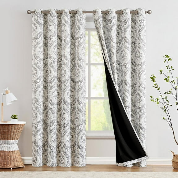 Curtainking 100% Blackout Curtains 84 in Grey Damask Medallion Window Curtains for Bedroom Grommet Thermal Insulated Drapes for Living Room Vintage Luxury Window Treatments Set 2 Panels