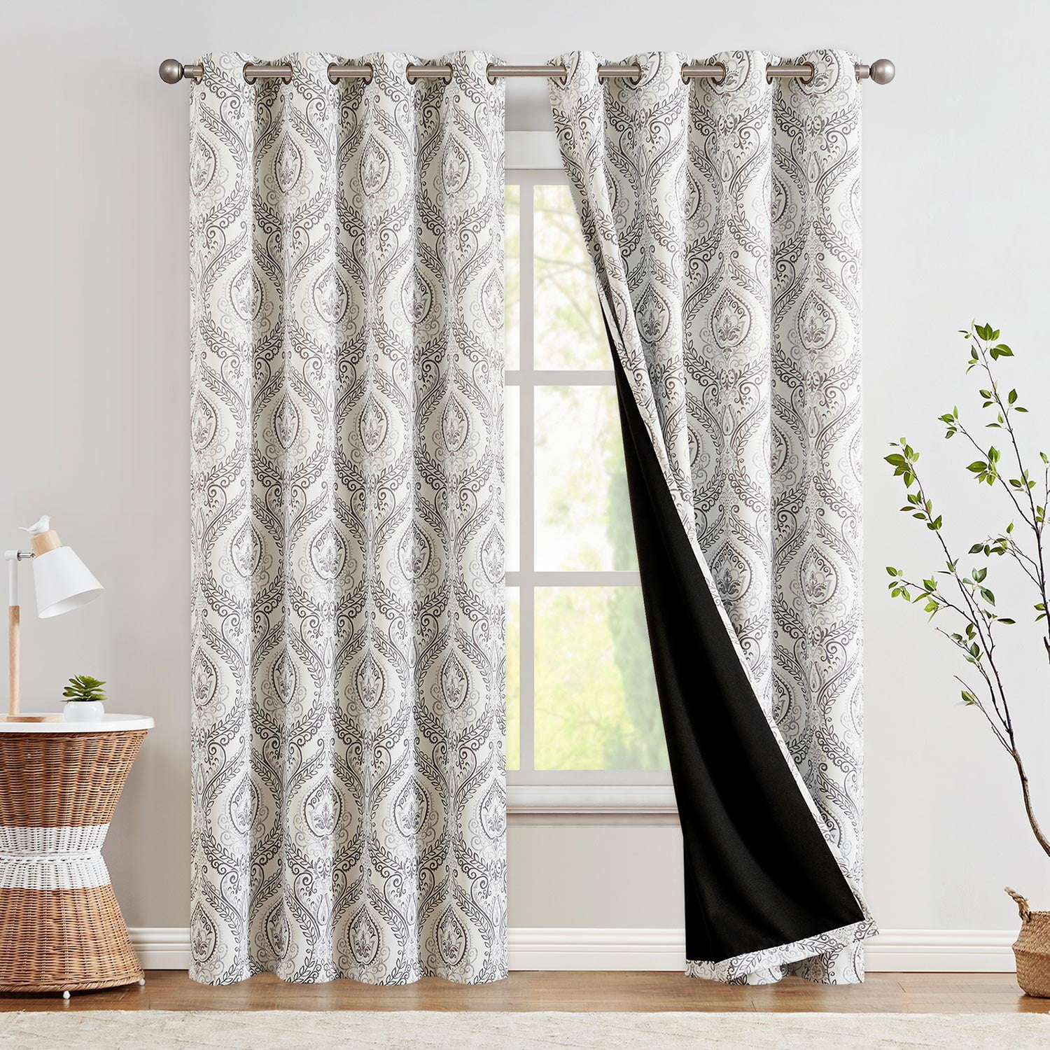 Curtainking 100% Blackout Curtains 84 in Grey Damask Medallion Window  Curtains for Bedroom Grommet Thermal Insulated Drapes for Living Room  Vintage ..., image size:1500x1500
