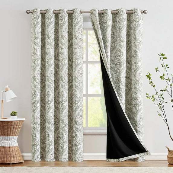 Curtainking 100% Blackout Curtains 96 in Sage Green Damask Medallion Window Curtains for Bedroom Grommet Thermal Insulated Drapes for Living Room Vintage Luxury Window Treatments Set 2 Panels