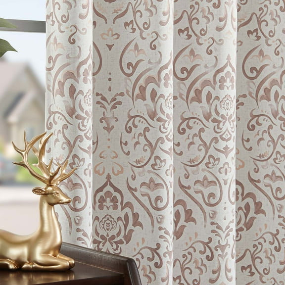 Curtainking 100% Blackout Curtains 96 In Taupe Floral Thermal Insulated Drapes for Bedroom Living Room, Farmhouse Vintage Window Treatments Set, Rod Pocket 2 Panels