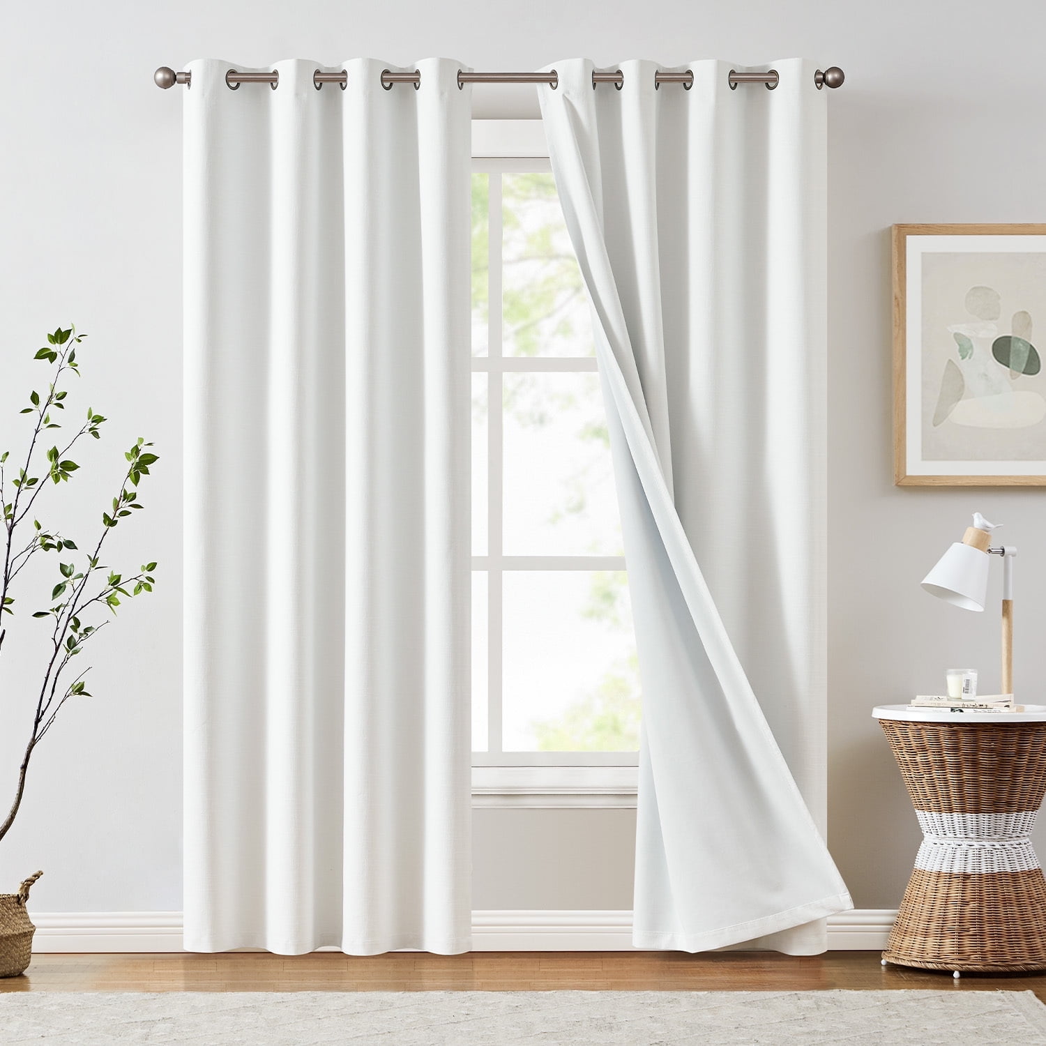 Blackout Curtains 90 Inch Long - 2 Panels Thermal Insulated Room Darkening Curtains With Grommets - White