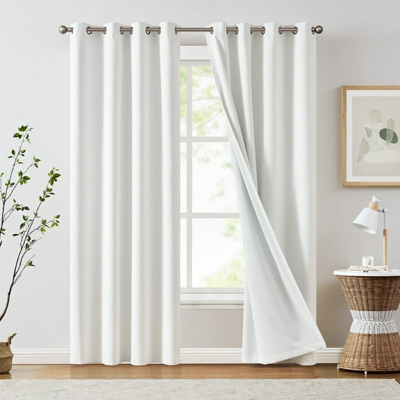 Curtainking Room Darkening Curtains for Bedroom, 90 Inch Length Linen Textured Drapes for Living Room, Thermal Insulated Light Blocking Curtains, Grommet Top Window Treatments 2 Panels, White