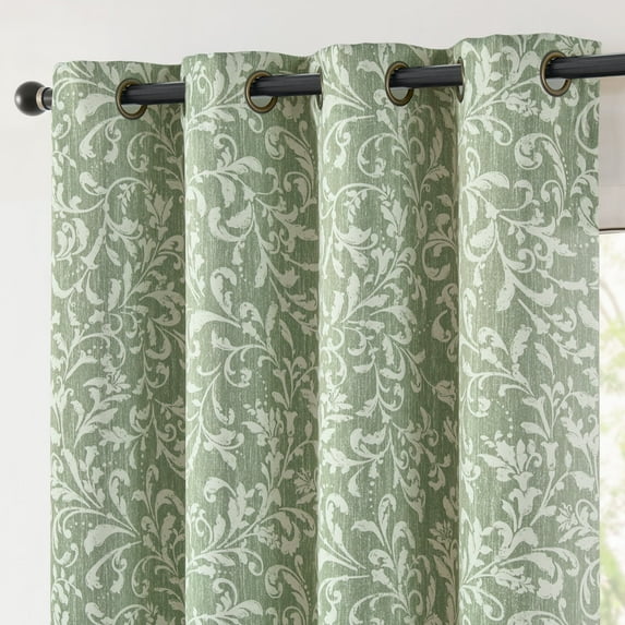 Curtainking 100% Blackout Curtains for Bedroom Green Scroll Floral Window Curtains Grommet Thermal Insulated Drapes for Living Room Farmhouse Vintage Window Treatments Set 84 Inch Length 2 Panels