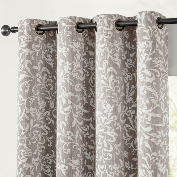 Curtainking 100% Blackout Curtains for Bedroom Taupe Grey Scroll Floral Window Curtains Grommet Thermal Insulated Drapes for Living Room Farmhouse Vintage Window Treatments Set 84 In 2 Panels