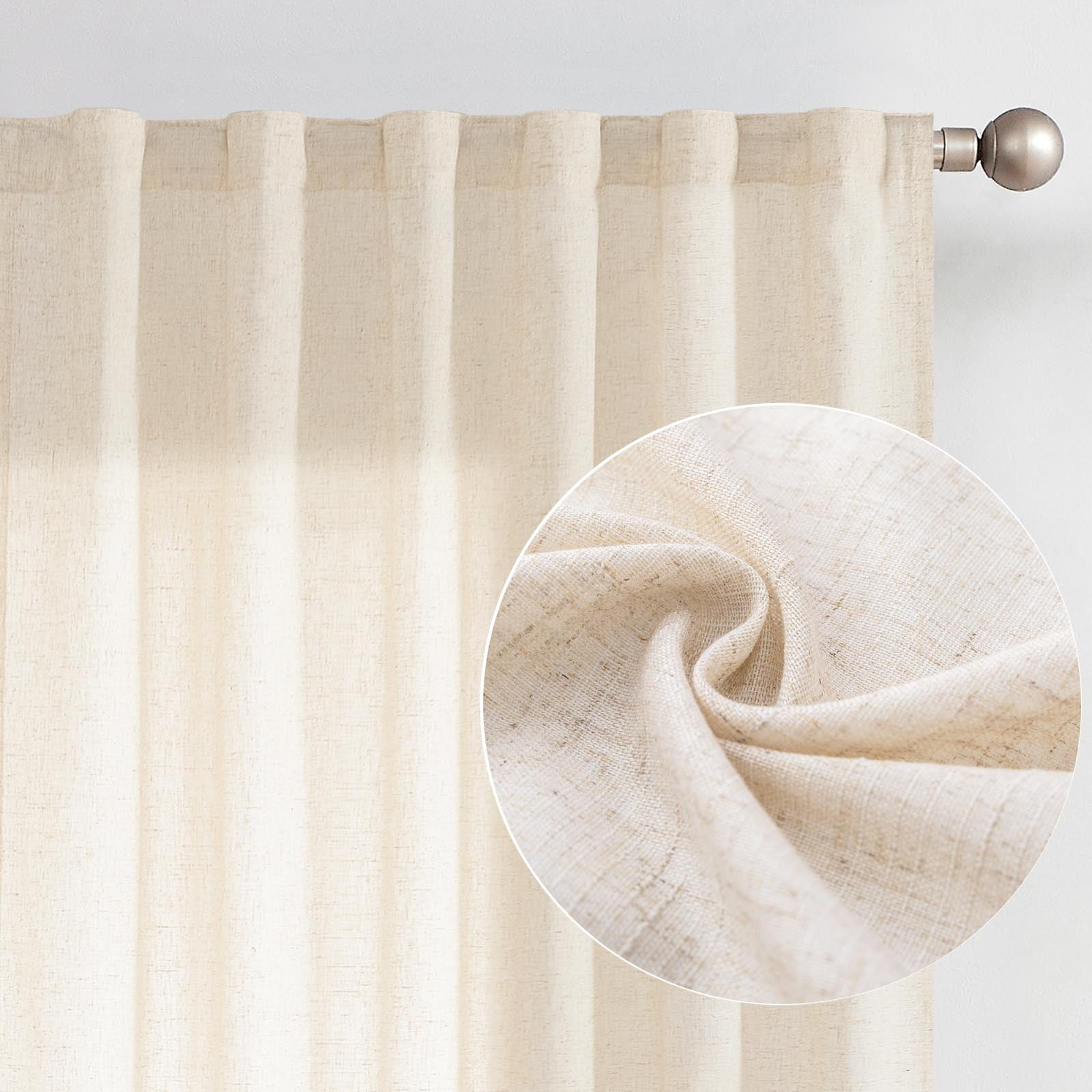 Curtainking Back Tab Curtains 96 inches Crude Beige Light Filtering ...