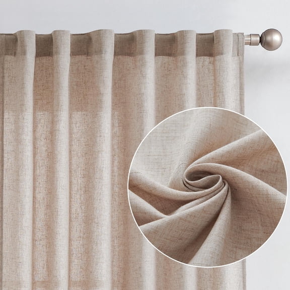 Curtainking Back Tab Linen Curtains and Drapes for Living Room Bedroom Farmhouse Curtains 84 inches Rod Pocket Taupe Light Filtering Curtains Pack of 2