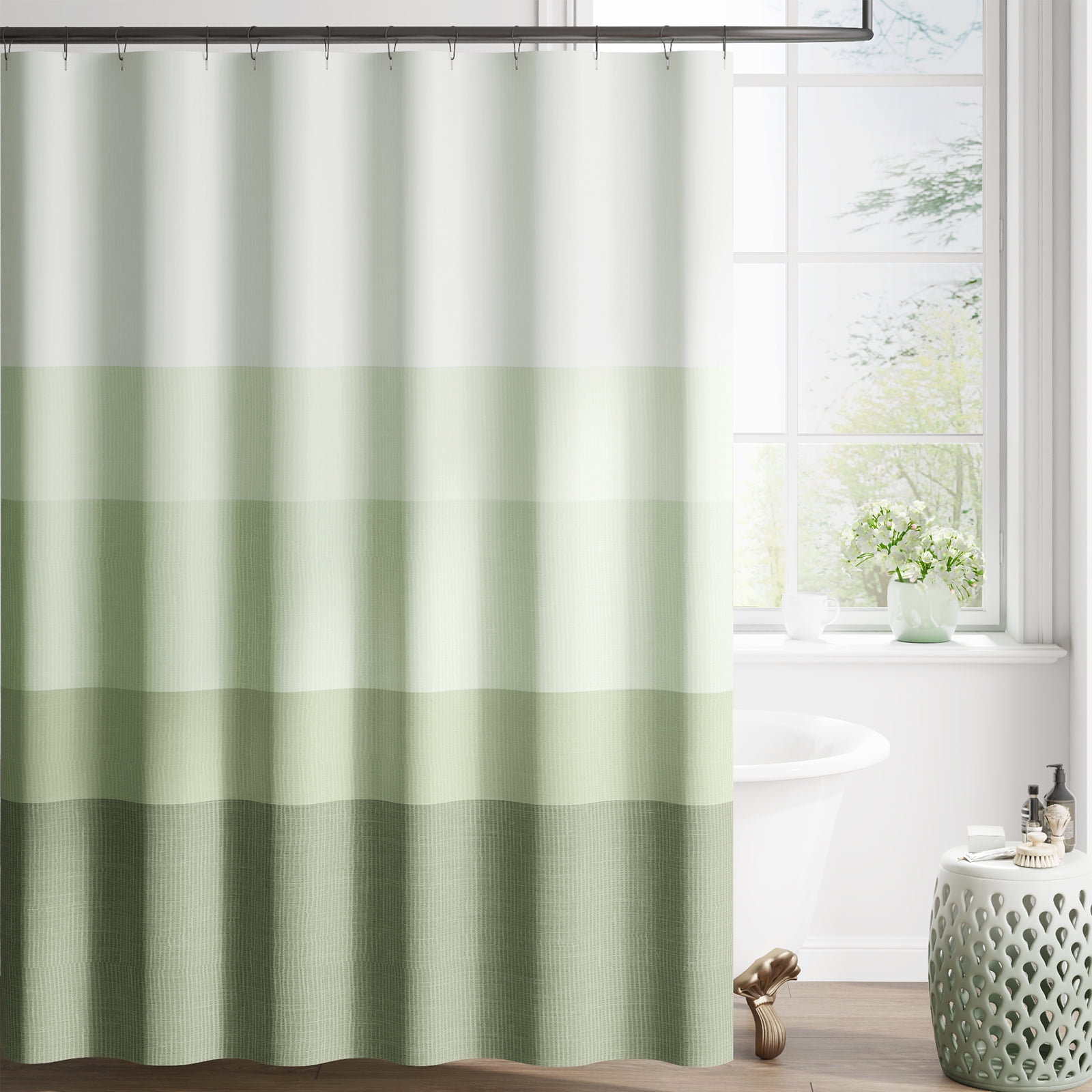 Curtainking Bathroom Window Curtain Ombre Green Shower Curtain with 12 ...