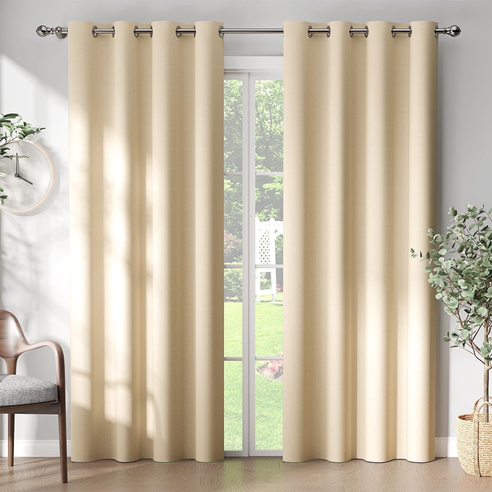 Curtainking Beige Blackout Curtains Thermal Insulated Gromemt Curtains for Living Room, 50x84 inch, 2 Panels
