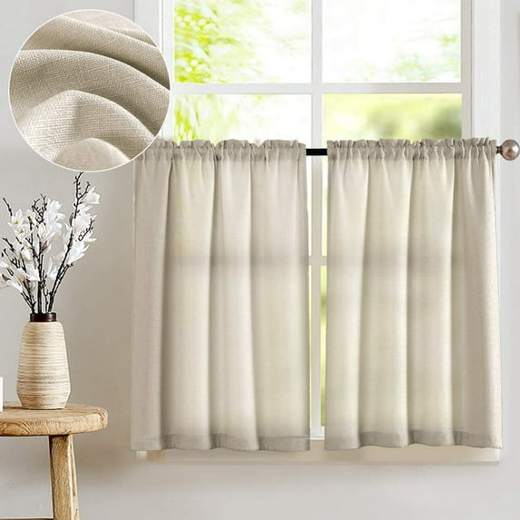 Curtainking Beige Kitchen Curtains Casual Weave Short Curtains Semi Sheer Cafe Curtains 45 inch Length Tier Curtains Half Window Treatments 2 Panels