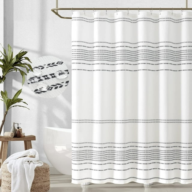 Curtainking Boho Style Shower Curtain, Black and White Stripe, 70x72 in