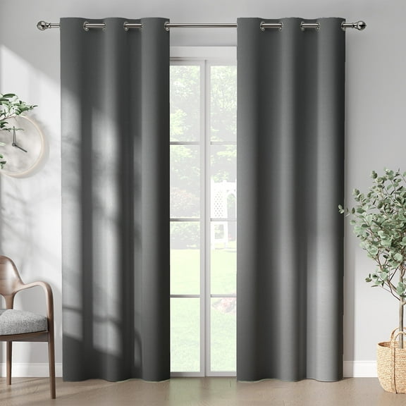 Curtainking Blackout Curtain and Drapes Bedroom Curtains 40x84 inch Solid Grommet Curtains for Living Room, Grey, 2 Pcs