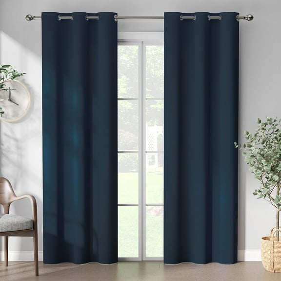Curtainking Blackout Navy Blue Curtains, Solid Curtains with Grommet Top, 40 x 84 Inches, 2 Panels for Living Room