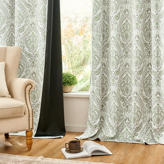 Curtainking Blackout Curtains 52" x 63" Green Damask Thermal Insulated Drapes for Bedroom Living Room, Window Treatments Set for All Season, Grommet 2 Panels
